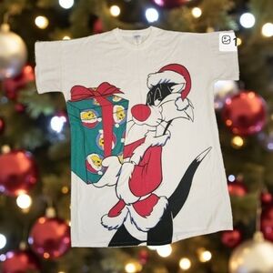VTG 90s Warner Bros Looney Tunes X-Mas Sylvester & Tweety BIRD GRAPHIC T Shirt